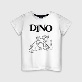 Детская футболка хлопок с принтом DINO в Тюмени, 100% хлопок | круглый вырез горловины, полуприлегающий силуэт, длина до линии бедер | bamm bamm rubble | barney rubble | bedrock | betty rubble | dino | flintstones | fred flintstone | hoppy | pebbles | stone age | vdgerir | wilma | флинстоун | флинтстоун