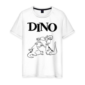 Мужская футболка хлопок с принтом DINO в Тюмени, 100% хлопок | прямой крой, круглый вырез горловины, длина до линии бедер, слегка спущенное плечо. | bamm bamm rubble | barney rubble | bedrock | betty rubble | dino | flintstones | fred flintstone | hoppy | pebbles | stone age | vdgerir | wilma | флинстоун | флинтстоун