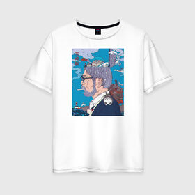 Женская футболка хлопок Oversize с принтом Хаяо Миядзаки в Тюмени, 100% хлопок | свободный крой, круглый ворот, спущенный рукав, длина до линии бедер
 | hayao miyazaki | аниме | гибли | студия ghibli | хаяо миядзаки