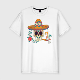 Мужская футболка хлопок Slim с принтом Фестиваль в Тюмени, 92% хлопок, 8% лайкра | приталенный силуэт, круглый вырез ворота, длина до линии бедра, короткий рукав | мексика | мексика. | череп