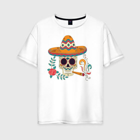 Женская футболка хлопок Oversize с принтом Фестиваль в Тюмени, 100% хлопок | свободный крой, круглый ворот, спущенный рукав, длина до линии бедер
 | мексика | мексика. | череп