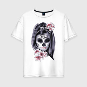Женская футболка хлопок Oversize с принтом Санта Муэрте в Тюмени, 100% хлопок | свободный крой, круглый ворот, спущенный рукав, длина до линии бедер
 | santa muerte | арт | девушка | мистика | санта муэрте | тату