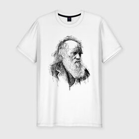 Мужская футболка хлопок Slim с принтом Чарльз Дарвин в Тюмени, 92% хлопок, 8% лайкра | приталенный силуэт, круглый вырез ворота, длина до линии бедра, короткий рукав | арт | знаменитости | портрет | ученый | чарльз дарвин