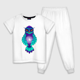 Детская пижама хлопок с принтом Космическая сова в Тюмени, 100% хлопок |  брюки и футболка прямого кроя, без карманов, на брюках мягкая резинка на поясе и по низу штанин
 | Тематика изображения на принте: арт | бирюзовый | животные | картинка | космическая спираль | космос | рисунок | синий | сова | спираль