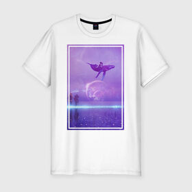 Мужская футболка хлопок Slim с принтом Летающий кит в Тюмени, 92% хлопок, 8% лайкра | приталенный силуэт, круглый вырез ворота, длина до линии бедра, короткий рукав | 