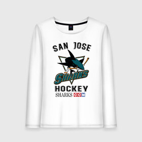 Женский лонгслив хлопок с принтом SAN JOSE SHARKS в Тюмени, 100% хлопок |  | hockey | nhl | san jose | sharks | sport | usa | акулы | надпись | нхл | сан хосе | символы | сообщение | спорт | сша | текст | фраза | хоккей | цитаты | шайбу