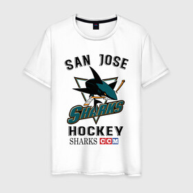 Мужская футболка хлопок с принтом SAN JOSE SHARKS в Тюмени, 100% хлопок | прямой крой, круглый вырез горловины, длина до линии бедер, слегка спущенное плечо. | Тематика изображения на принте: hockey | nhl | san jose | sharks | sport | usa | акулы | надпись | нхл | сан хосе | символы | сообщение | спорт | сша | текст | фраза | хоккей | цитаты | шайбу