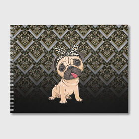 Альбом для рисования с принтом милый мопс в Тюмени, 100% бумага
 | матовая бумага, плотность 200 мг. | versace | арт | версаче | гламурный | животные | золото | картинка | леопард | милый | мода | мопс | мопсиха | пес | песик | рисунок | собака