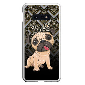 Чехол для Samsung S10E с принтом милый мопс в Тюмени, Силикон | Область печати: задняя сторона чехла, без боковых панелей | versace | арт | версаче | гламурный | животные | золото | картинка | леопард | милый | мода | мопс | мопсиха | пес | песик | рисунок | собака