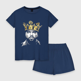 Женская пижама с шортиками хлопок с принтом Ice Cube King в Тюмени, 100% хлопок | футболка прямого кроя, шорты свободные с широкой мягкой резинкой | 2pac | black | compton | dog | dr dre | hip hop | ice cube | king | nwa | rap | snoop dogg | west coast | westside | айс кьюб | гангстер | голос улиц | король | микрофон | музыка | рифма | рэп | рэпер | хип хоп