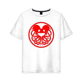 Женская футболка хлопок Oversize с принтом DEADMAU5 x FORTNITE в Тюмени, 100% хлопок | свободный крой, круглый ворот, спущенный рукав, длина до линии бедер
 | deadmau5 | deadmaus | dj | dj deadmau5 | electro | fortnite | music | дэдмау5 | фортнайт deadmau5
