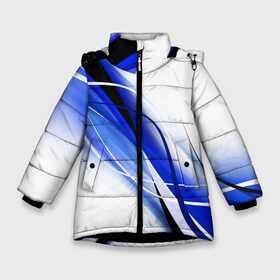 Зимняя куртка для девочек 3D с принтом GEOMETRY STRIPES BLUE в Тюмени, ткань верха — 100% полиэстер; подклад — 100% полиэстер, утеплитель — 100% полиэстер. | длина ниже бедра, удлиненная спинка, воротник стойка и отстегивающийся капюшон. Есть боковые карманы с листочкой на кнопках, утяжки по низу изделия и внутренний карман на молнии. 

Предусмотрены светоотражающий принт на спинке, радужный светоотражающий элемент на пуллере молнии и на резинке для утяжки. | abstraction | geometry | hexagon | neon | paints | stripes | texture | triangle | абстракция | брызги | геометрия | краски | неон | неоновый | соты | текстура