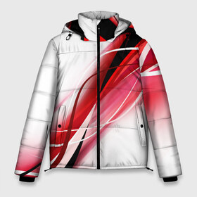 Мужская зимняя куртка 3D с принтом GEOMETRY STRIPES RED в Тюмени, верх — 100% полиэстер; подкладка — 100% полиэстер; утеплитель — 100% полиэстер | длина ниже бедра, свободный силуэт Оверсайз. Есть воротник-стойка, отстегивающийся капюшон и ветрозащитная планка. 

Боковые карманы с листочкой на кнопках и внутренний карман на молнии. | abstraction | geometry | hexagon | neon | paints | stripes | texture | triangle | абстракция | брызги | геометрия | краски | неон | неоновый | соты | текстура