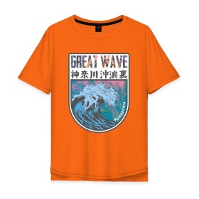 Мужская футболка хлопок Oversize с принтом Vaporwave Kanagawa в Тюмени, 100% хлопок | свободный крой, круглый ворот, “спинка” длиннее передней части | great wave off kanagawa | kanagawa | palms | retrowave | summer | vaporwave | большая волна | вейпорвейв | иероглифы | канагава | канагавы | кандзи | лето | пальмы | паровая волна | ретровейв