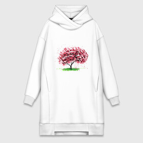 Платье-худи хлопок с принтом Сакура в Тюмени,  |  | pink | sakura | tree | дерево | дерево сакуры | природа | розовое | сакура | цветущее дерево