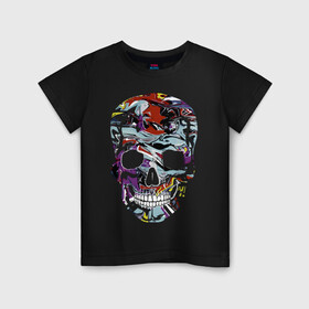 Детская футболка хлопок с принтом Skull в Тюмени, 100% хлопок | круглый вырез горловины, полуприлегающий силуэт, длина до линии бедер | color | fashion | grin | jaw | orbits | paint | skull | teeth | vanguard | глазницы | зубы | краска | мода | оскал | пасть | цвет | череп