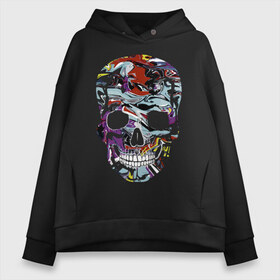 Женское худи Oversize хлопок с принтом Skull в Тюмени, френч-терри — 70% хлопок, 30% полиэстер. Мягкий теплый начес внутри —100% хлопок | боковые карманы, эластичные манжеты и нижняя кромка, капюшон на магнитной кнопке | color | fashion | grin | jaw | orbits | paint | skull | teeth | vanguard | глазницы | зубы | краска | мода | оскал | пасть | цвет | череп