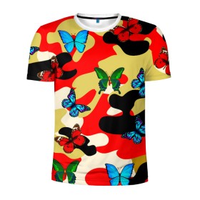 Мужская футболка 3D спортивная с принтом Камуфляжные бабочки в Тюмени, 100% полиэстер с улучшенными характеристиками | приталенный силуэт, круглая горловина, широкие плечи, сужается к линии бедра | бабочки | камуфляж | камуфляжные бабочки | хаки