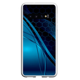 Чехол для Samsung Galaxy S10 с принтом ABSTRACT BLUE в Тюмени, Силикон | Область печати: задняя сторона чехла, без боковых панелей | abstraction | geometry | hexagon | neon | paints | stripes | texture | triangle | абстракция | брызги | геометрия | краски | неон | неоновый | соты | текстура