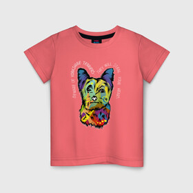 Детская футболка хлопок с принтом Берегись Йоркширского терьера в Тюмени, 100% хлопок | круглый вырез горловины, полуприлегающий силуэт, длина до линии бедер | абстракция | берегись | йорк | йоркширский терьер | любовь | мило | радуга | разноцветная | собаки