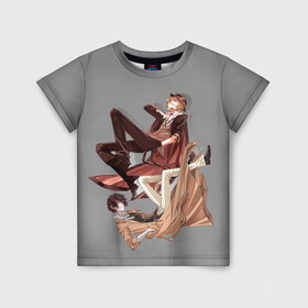 Детская футболка 3D с принтом Дазай и Чуя в Тюмени, 100% гипоаллергенный полиэфир | прямой крой, круглый вырез горловины, длина до линии бедер, чуть спущенное плечо, ткань немного тянется | bungou stray dogs | аниме | великие из бродячих псов | дазай и чуя