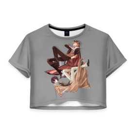 Женская футболка Crop-top 3D с принтом Дазай и Чуя в Тюмени, 100% полиэстер | круглая горловина, длина футболки до линии талии, рукава с отворотами | bungou stray dogs | аниме | великие из бродячих псов | дазай и чуя