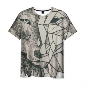Мужская футболка 3D с принтом Geometric Wolf в Тюмени, 100% полиэфир | прямой крой, круглый вырез горловины, длина до линии бедер | Тематика изображения на принте: volf | волк