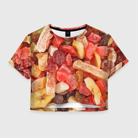 Женская футболка Crop-top 3D с принтом Цукаты в Тюмени, 100% полиэстер | круглая горловина, длина футболки до линии талии, рукава с отворотами | высушенные | плоды | ягоды