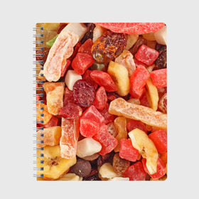 Тетрадь с принтом Цукаты в Тюмени, 100% бумага | 48 листов, плотность листов — 60 г/м2, плотность картонной обложки — 250 г/м2. Листы скреплены сбоку удобной пружинной спиралью. Уголки страниц и обложки скругленные. Цвет линий — светло-серый
 | Тематика изображения на принте: высушенные | плоды | ягоды