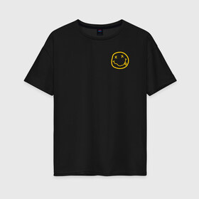 Женская футболка хлопок Oversize с принтом NIRVANA (НА СПИНЕ) в Тюмени, 100% хлопок | свободный крой, круглый ворот, спущенный рукав, длина до линии бедер
 | america | nirvana | smile | usa | америка | курт кобейн | нирвана | смайл | сша