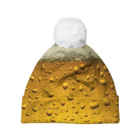 Шапка 3D c помпоном с принтом ПИВО в Тюмени, 100% полиэстер | универсальный размер, печать по всей поверхности изделия | beer | textures | бир | напитки | пенное | текстуры | фон