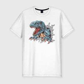 Мужская футболка хлопок Slim с принтом Годзилла в Тюмени, 92% хлопок, 8% лайкра | приталенный силуэт, круглый вырез ворота, длина до линии бедра, короткий рукав | godzilla | годзила | годзилла | дракон | животные | зверь | рисунок | хищник