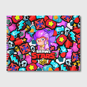 Альбом для рисования с принтом SHELLY BRAWL STARS в Тюмени, 100% бумага
 | матовая бумага, плотность 200 мг. | brawl | brawl stars | shelly | stars | бравл | бравл старс | гитара | значки | значки бравл старс | игры | кольт | лого | лого brawl stars | логотип | пистолет | сейф | старс | шелли