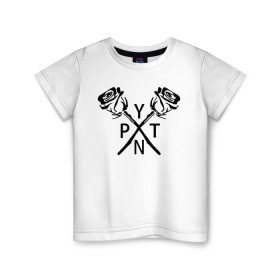 Детская футболка хлопок с принтом PYTN X ROSE. в Тюмени, 100% хлопок | круглый вырез горловины, полуприлегающий силуэт, длина до линии бедер | Тематика изображения на принте: payton | payton moormeie | pytn | rose | блогер | знаменитость | пейтон | пейтон моормиер | тиктоенр