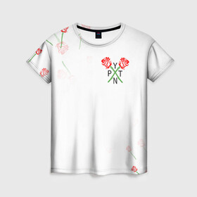 Женская футболка 3D с принтом PAYTON MOORMEIER - ТИКТОК в Тюмени, 100% полиэфир ( синтетическое хлопкоподобное полотно) | прямой крой, круглый вырез горловины, длина до линии бедер | flower | payton moormeier | roses | tiktok | автограф payton | блогер | пейтон | пейтон моормиер | розы | тикток | тиктокер | цветы | ютубер