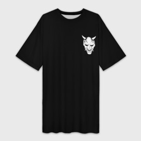 Платье-футболка 3D с принтом Демон Они (Принт на спине) в Тюмени,  |  | cyberpunk | demon | japan | kyoto | oni | tokyo | аниме | демон | киберпанк | маска | они | стиль | ханья | япония | японский
