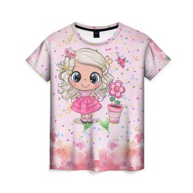 Женская футболка 3D с принтом Маленькая принцесса в Тюмени, 100% полиэфир ( синтетическое хлопкоподобное полотно) | прямой крой, круглый вырез горловины, длина до линии бедер | бабочка | девочка | девочке | маленькая | милая | сердечки | цветочки