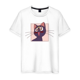 Мужская футболка хлопок с принтом Luna, Sailor Moon в Тюмени, 100% хлопок | прямой крой, круглый вырез горловины, длина до линии бедер, слегка спущенное плечо. | Тематика изображения на принте: 90s | cat | cute | kawaii | kitty | luna | sailor moon | usagi tsukino | аниме | каваии | кавай | кот | котики | луна | манга | марс | меркурий | милота | сейлор | сейлор мун | усаги цукино