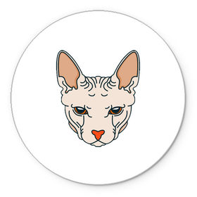 Коврик для мышки круглый с принтом Сфинкс в Тюмени, резина и полиэстер | круглая форма, изображение наносится на всю лицевую часть | арт | животные | картинка | лысая кошка | лысый кот | мультяшный принт | нарисованная кошка | нарисованный кот | принт | рисунок | сфинкс