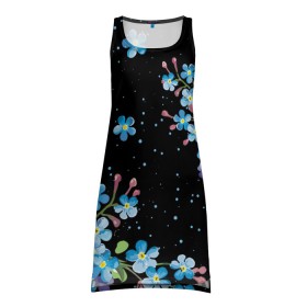 Платье-майка 3D с принтом НЕЗАБУДКИ в Тюмени, 100% полиэстер | полуприлегающий силуэт, широкие бретели, круглый вырез горловины, удлиненный подол сзади. | букет | весна | лето | незабудки | цветы