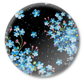 Значок с принтом НЕЗАБУДКИ в Тюмени,  металл | круглая форма, металлическая застежка в виде булавки | букет | весна | лето | незабудки | цветы
