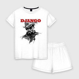 Женская пижама с шортиками хлопок с принтом Django в Тюмени, 100% хлопок | футболка прямого кроя, шорты свободные с широкой мягкой резинкой | django | tarantino | джанго | джанго освобожденный | тарантино