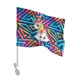 Флаг для автомобиля с принтом Единорог - радуга в Тюмени, 100% полиэстер | Размер: 30*21 см | венок | единорог | единорог девочка | единорожка | животные | милая | пони | рисунок | цветочки | цветы