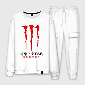 Мужской костюм хлопок с принтом MONSTER ENERGY в Тюмени, 100% хлопок | на свитшоте круглая горловина, мягкая резинка по низу. Брюки заужены к низу, на них два вида карманов: два “обычных” по бокам и два объемных, с клапанами, расположенные ниже линии бедра. Брюки с мягкой трикотажной резинкой на поясе и по низу штанин. В поясе для дополнительного комфорта — широкие завязки | black monster | bmx | claw | cybersport | energy | monster | monster energy | moto | motocross | race | sport | киберспорт | когти | монстер энерджи | монстр | мото | мотокросс | ралли | скейтбординг | спорт | т | энергия