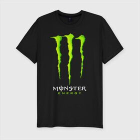 Мужская футболка хлопок Slim с принтом MONSTER ENERGY в Тюмени, 92% хлопок, 8% лайкра | приталенный силуэт, круглый вырез ворота, длина до линии бедра, короткий рукав | black monster | bmx | claw | cybersport | energy | monster | monster energy | moto | motocross | race | sport | киберспорт | когти | монстер энерджи | монстр | мото | мотокросс | ралли | скейтбординг | спорт | т | энергия