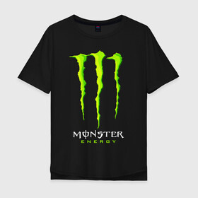 Мужская футболка хлопок Oversize с принтом MONSTER ENERGY в Тюмени, 100% хлопок | свободный крой, круглый ворот, “спинка” длиннее передней части | black monster | bmx | claw | cybersport | energy | monster | monster energy | moto | motocross | race | sport | киберспорт | когти | монстер энерджи | монстр | мото | мотокросс | ралли | скейтбординг | спорт | т | энергия