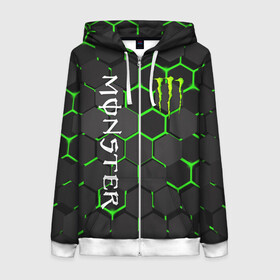 Женская толстовка 3D на молнии с принтом MONSTER ENERGY в Тюмени, 100% полиэстер | длина до линии бедра, манжеты и пояс оформлены мягкой тканевой резинкой, двухслойный капюшон со шнурком для регулировки, спереди молния, по бокам два кармана | black monster | bmx | claw | cybersport | energy | monster | monster energy | moto | motocross | race | sport | киберспорт | когти | монстер энерджи | монстр | мото | мотокросс | ралли | скейтбординг | спорт | т | энергия