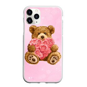 Чехол для iPhone 11 Pro матовый с принтом Плюшевый медведь с сердечком в Тюмени, Силикон |  | арт | животные | картинка | медвежонок | мишка | плюшевый медведь | рисунок | розовые цветы | розочки | розы | сердечко | сердце | сердце из роз | цветы