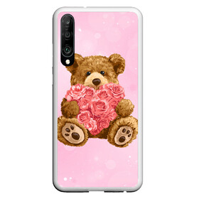 Чехол для Honor P30 с принтом Плюшевый медведь с сердечком в Тюмени, Силикон | Область печати: задняя сторона чехла, без боковых панелей | арт | животные | картинка | медвежонок | мишка | плюшевый медведь | рисунок | розовые цветы | розочки | розы | сердечко | сердце | сердце из роз | цветы