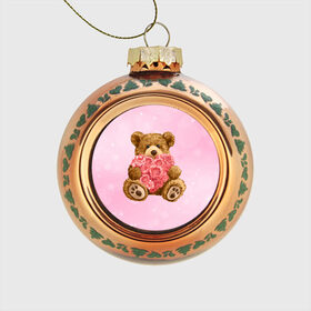 Стеклянный ёлочный шар с принтом Плюшевый медведь с сердечком в Тюмени, Стекло | Диаметр: 80 мм | арт | животные | картинка | медвежонок | мишка | плюшевый медведь | рисунок | розовые цветы | розочки | розы | сердечко | сердце | сердце из роз | цветы